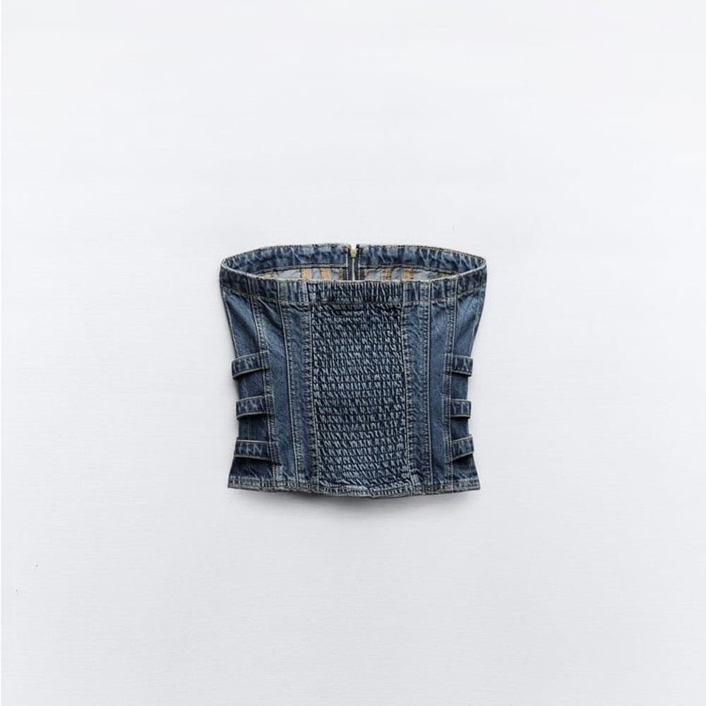 Zara Dark Blue Strapless Denim Top - Picture 6 of 8